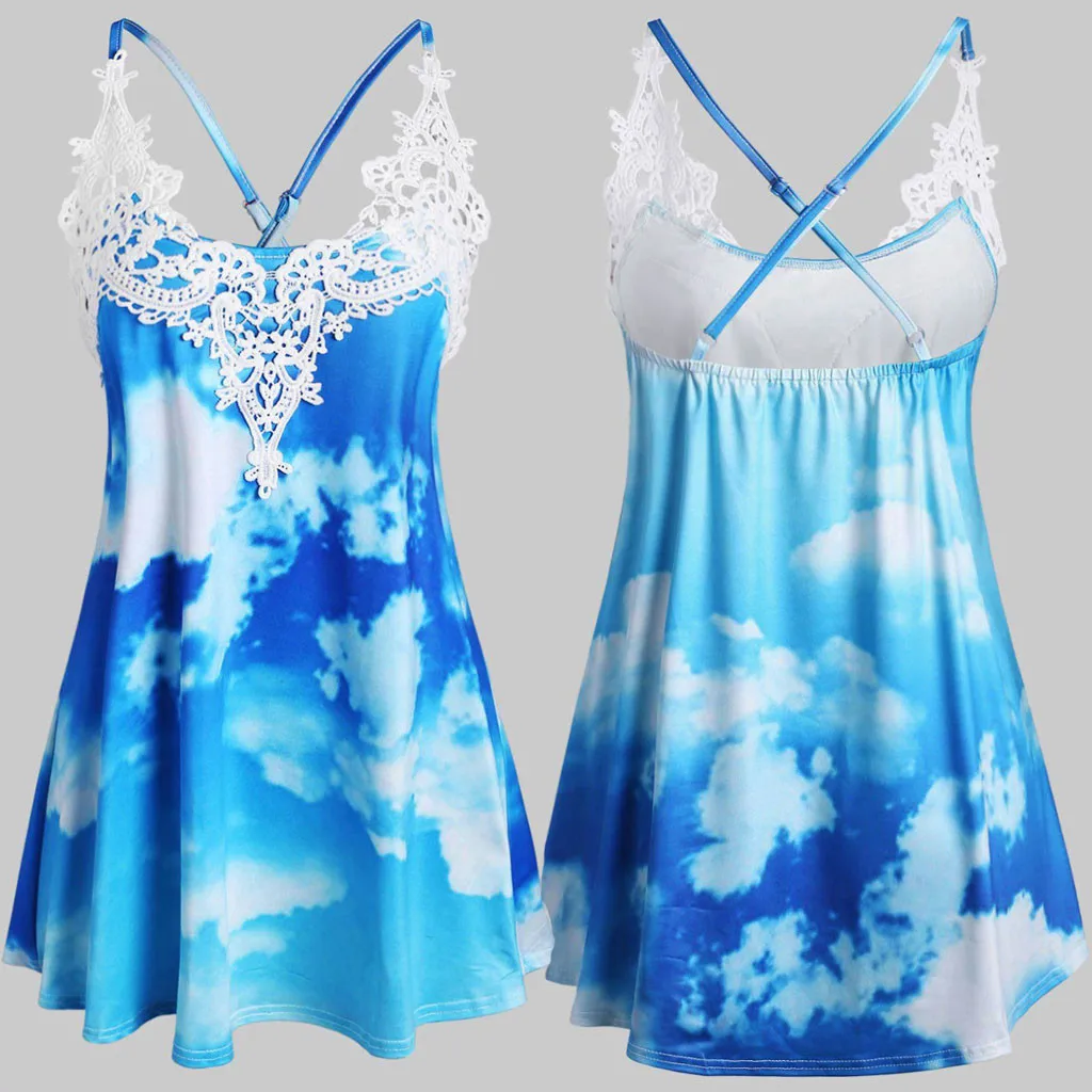 2020 Модные топы женский жилет с V-образным вырезом кружевной гипюровый топ принтом