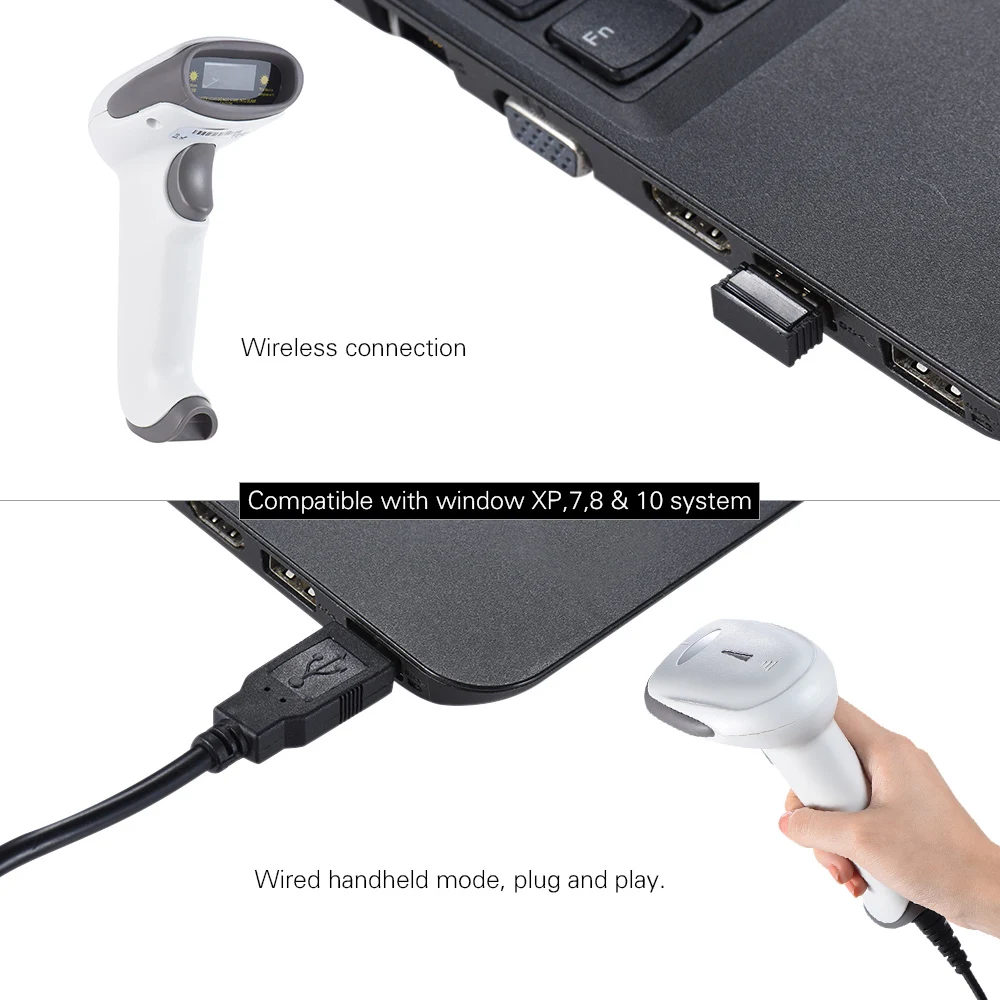 Портативный 1D сканер штрих-кода беспроводной и проводной ручной с приемником