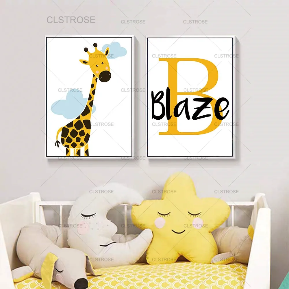 Постер с изображением жирафа Льва Ребенка животного имя на заказ для мальчика