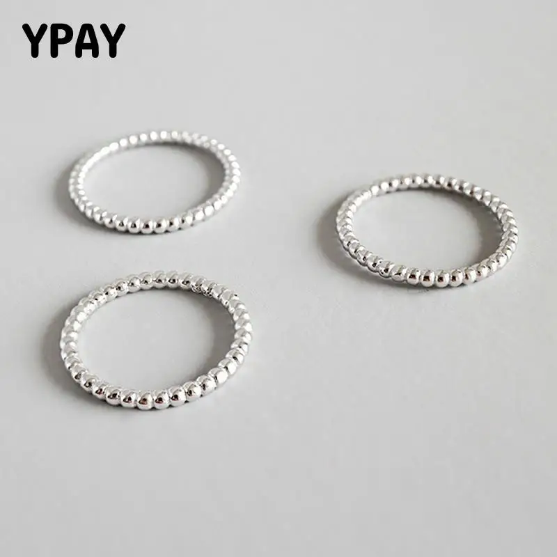 

YPAY 100% 925 Sterling Silver Beaded Stack Rings Korean Design Delicate Simple Stackable Eternity Band Ring Jewelry Gift YMR541