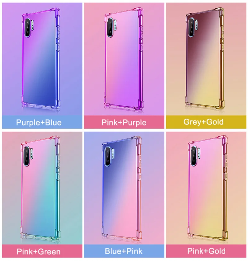 10 шт градиентный силиконовый чехол для samsung Galaxy Note + plus/Note 9/Note 8 s tpu противоударный