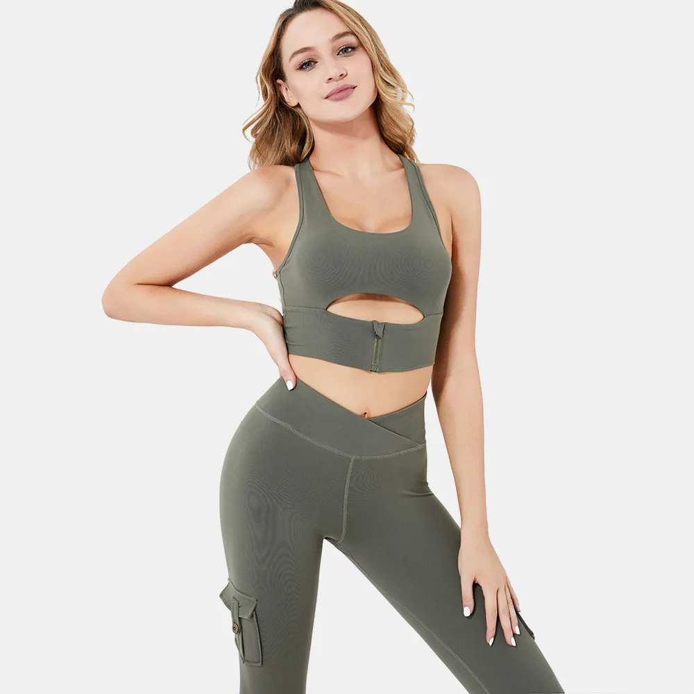 

Two Piece Suits Women Yoga Wear Workwear Suit Super Elastic Hip-Lifting Yoga Suit with Pockets Fitness Workout Clothes Yoga Set