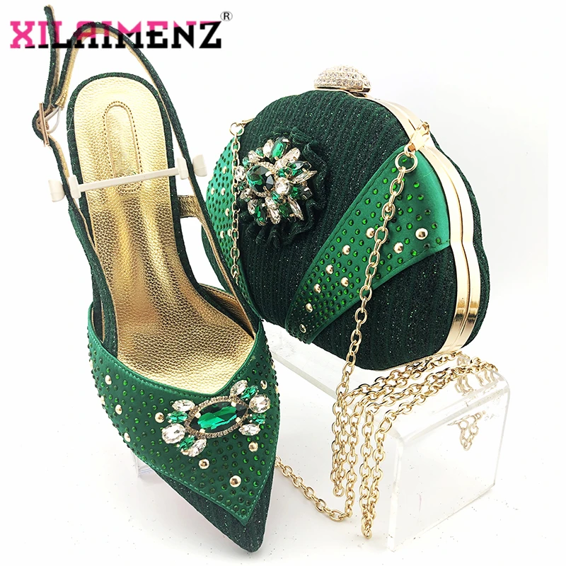 Green Special Design Italian Style Matching Shoes and Bag Set High Quality African Ladies Party Wedding Shes | Обувь