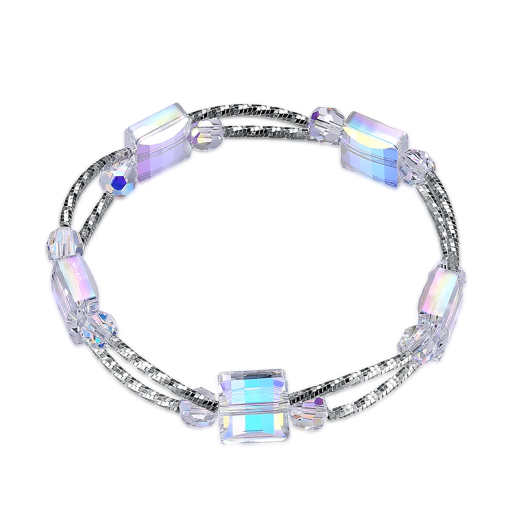 

SILVERHOO Bangle Bracelets For Women 925 Sterling Silver Geometric Square Austria Crystal Charms For Bracelets Fine Jewelry