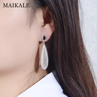 maikale classic stud earrings big copper black white aaa cubic zirconia water drop gold silver color long earrings for women