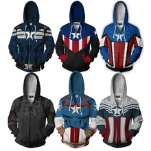 Movie Captain America Cosplay Hoodies Sweatshirts  Endgame  Superhero Jacket Hoodies Zipper for Adult Men Women