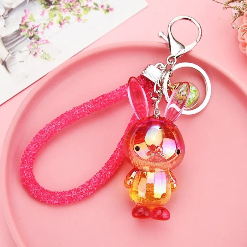 Красный 1PC Gradient Color Cute Rabbit Key Chains Resin Charm Cartoon Keychain Car Handbag Keyring Gifts Jewelry for Woman Creative - Цвет: Красный