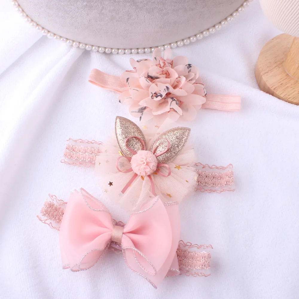 Beauty 3Pcs Baby Girls Infant Toddler Kids Flower Bowknot Headband Pink Gray Cute Hair Band Accessories | Детская одежда и обувь