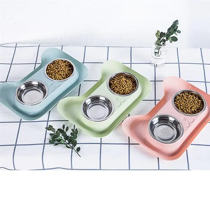 2 in 1 Pet Bowl Set Double Bowls Stainless Steel Non-Slip Dog Cat Bowl Pet Water Food Feeder Pet Feeding Supplies For Cats Dog