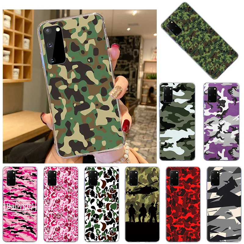 

Soft TPU Phone Case For Samsung Galaxy S21 Ultra S20 FE 5G S10 Lite S8 S9 Plus S7 Camouflage Army Camo Silicone Cases Cover