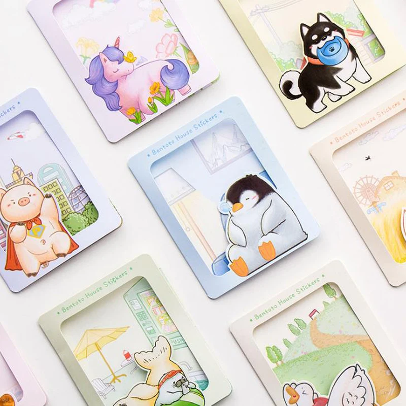 40 шт./упак. Kawaii животное Пингвин Оттер собака кошка Единорог лиса DIY декоративные этикетки для скраббукинга альбом канцелярские принадлежности для наклеек