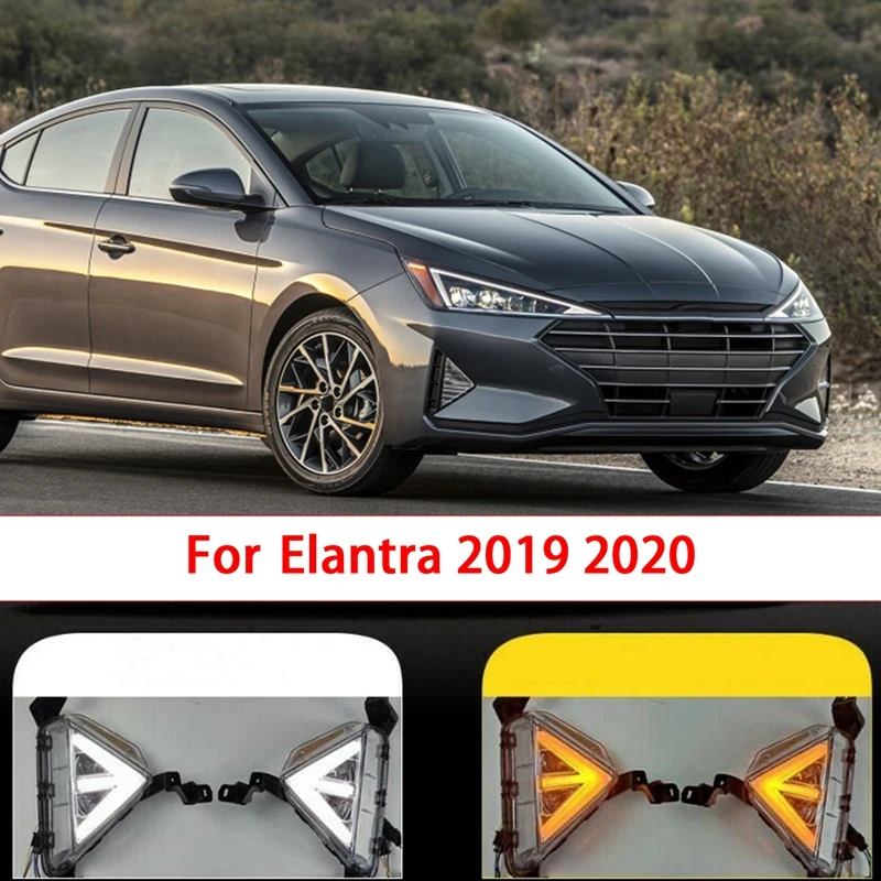

Для Hyundai Elantra 2019-2020 пара спереди светодиодный туман светильник DRL Дневной светильник с Поворотная сигнальная лампа