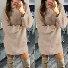 Модный женский однотонный осенне-зимний теплый вязаный свитер с высоким воротником, длинное платье, удобная Высококачественная женская одежда