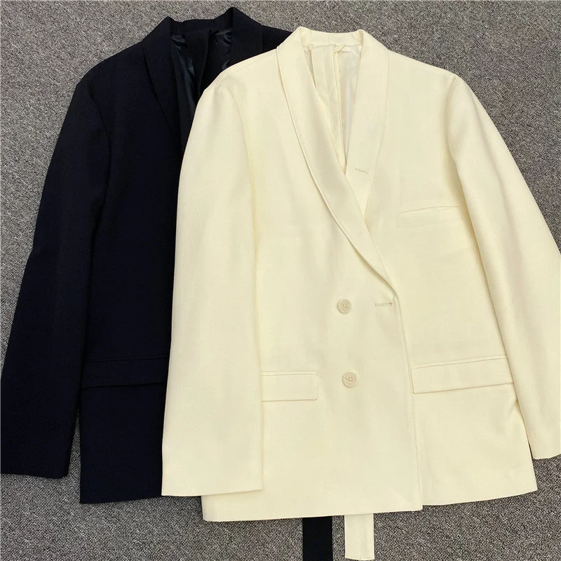 

Double Breasted Blazer Women's Long Sleeve Solid Color Loose Straight Autumn New Office Lady Suit Coat