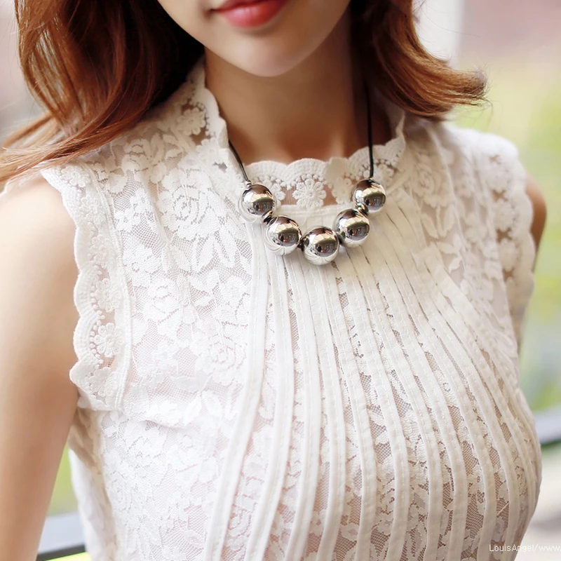 Женская обувь для офиса Кружевная блуза Сезон лето осень без рукавов белая