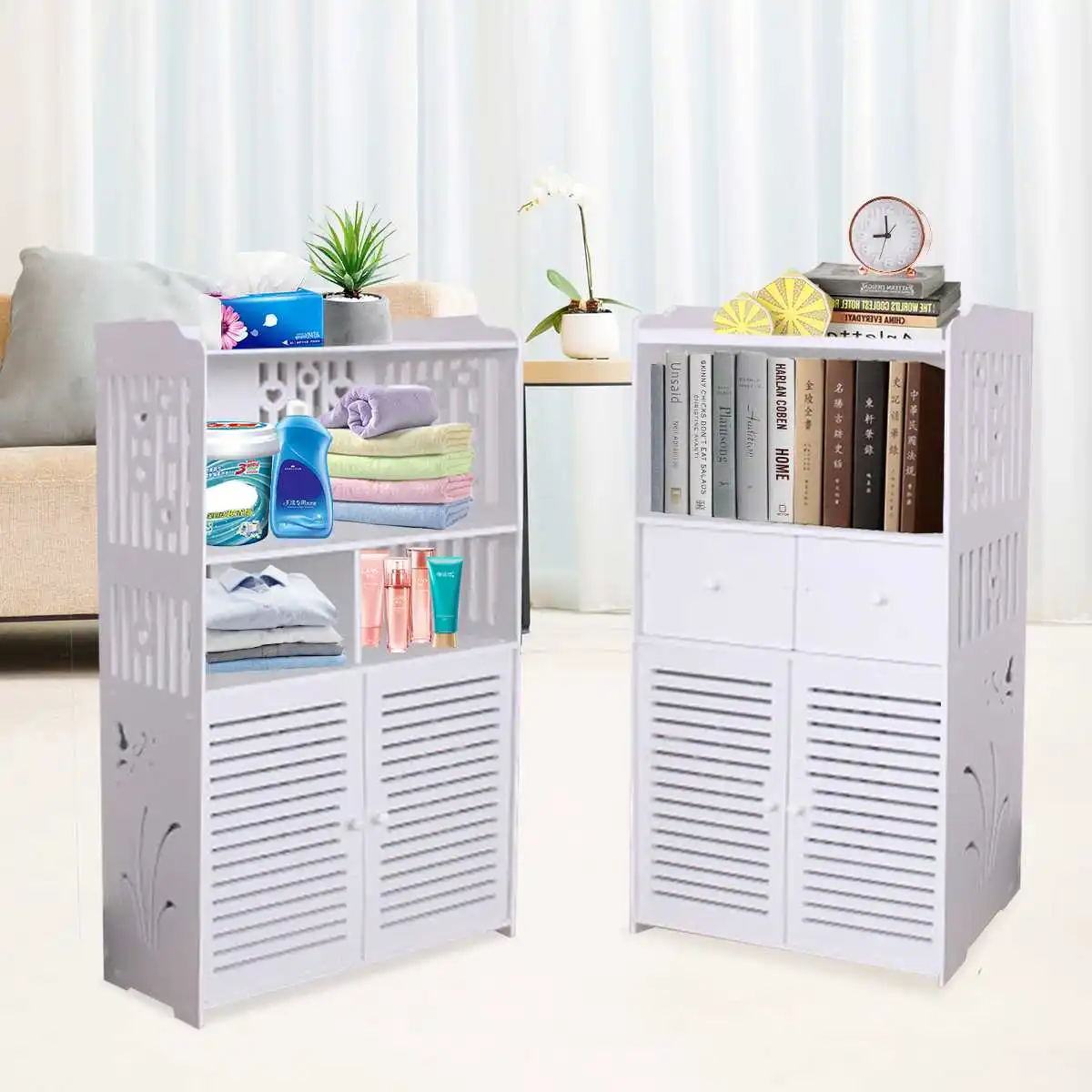 

50x27x90cm Bathroom Cabinet Floor Stand Bathroom Toilet Furniture Cabinet Wood-Plastic Cupboard Shelf Cosmetic Bathroom Cabinets