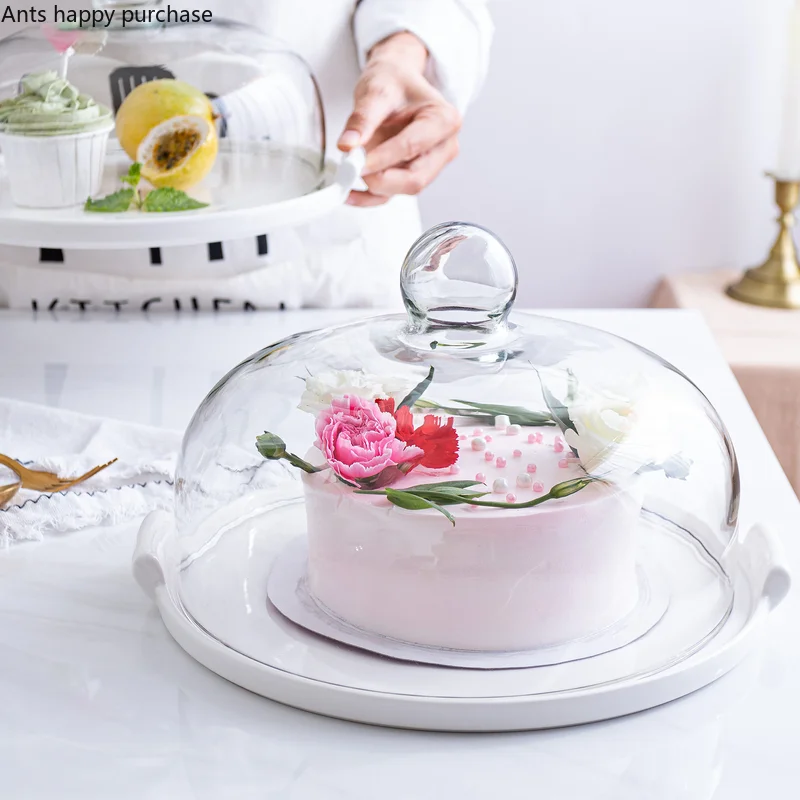 Европейский стиль торт сковорода стеклянная крышка десерт хлеб фруктовый