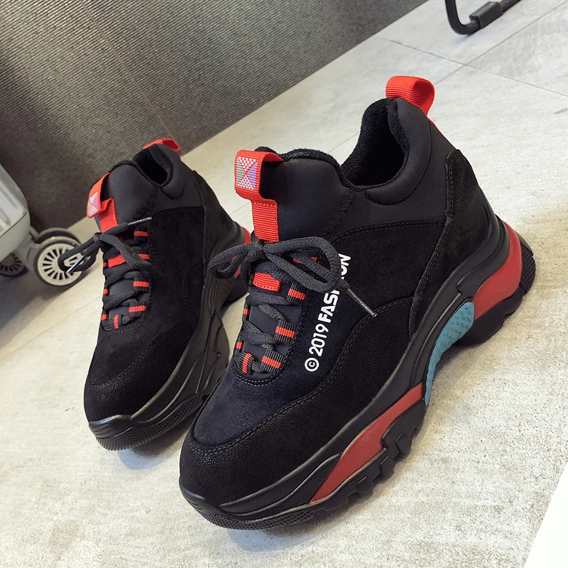 Rimocy Autumn Winter warm black sneakers women fashion platform shoes woman designer short Plush 6cm thick bottom chunky sneaker