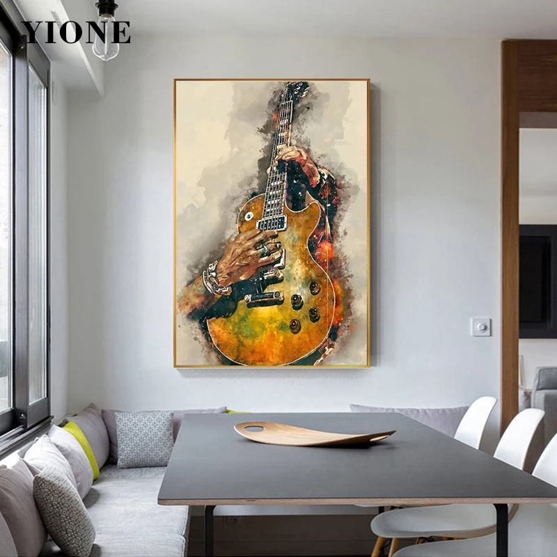 

Guitar Rock Music Art Canvas Painting Retro Abstract Bar Club Poster Picture Prints for Interior Wall Home Decor Gift for Man