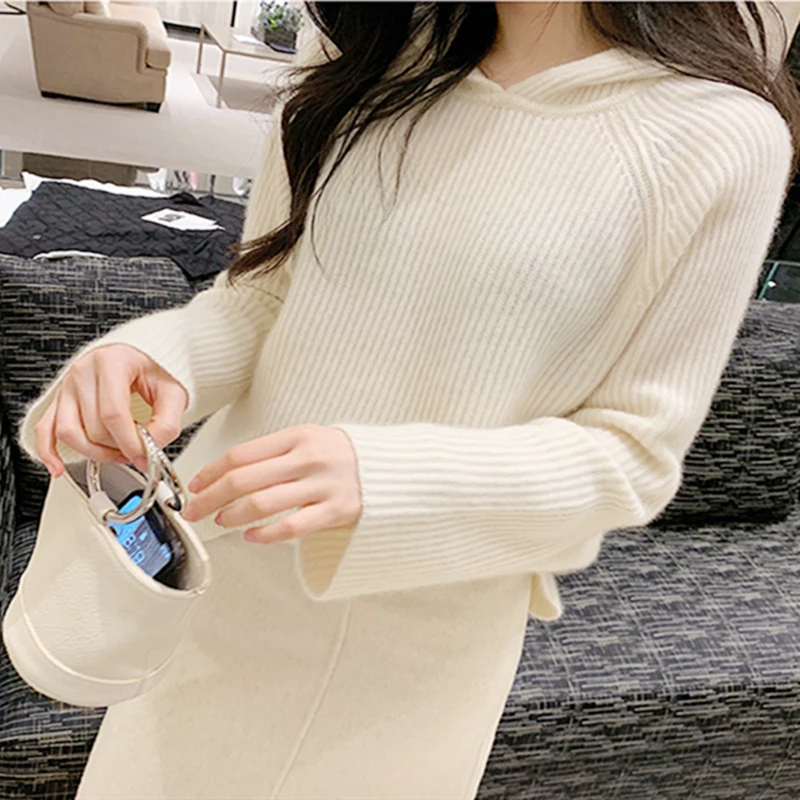 

BELIARST Spring and Autumn New Female 100% Pure Wool Cashmere Sweater Loose Casual Coat Round Neck Large Size Sweatshirt Tops