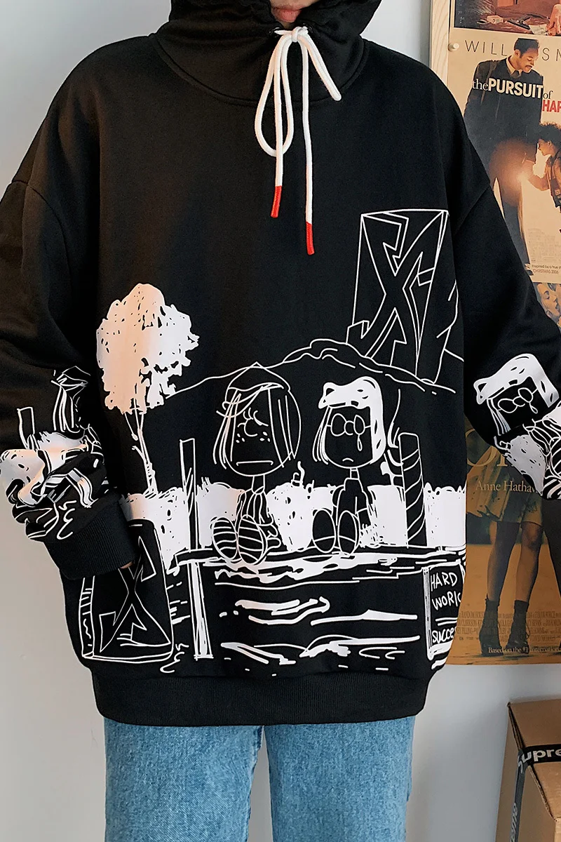 

2020 Spring And Autumn New Japanese Harajuku Style Character Printing Loose Hooded Sweatshirt Fashion Casual Wild Pullover