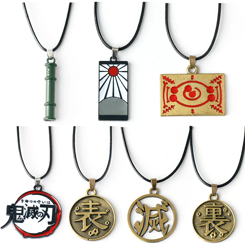Anime Demon Slayer Necklace Ghoul Of Blade Kimetsu No Yaiba Pendant Necklace Men Metal Jewelry Rope Chain Fans Collection Prop