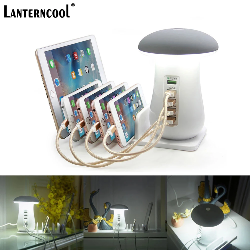

LED Night Light Multi 5 Port Charging Dock Tablet QC 3.0 Quick Charge Desktop Station Lamp Multiple Usb Fast Phone Charger