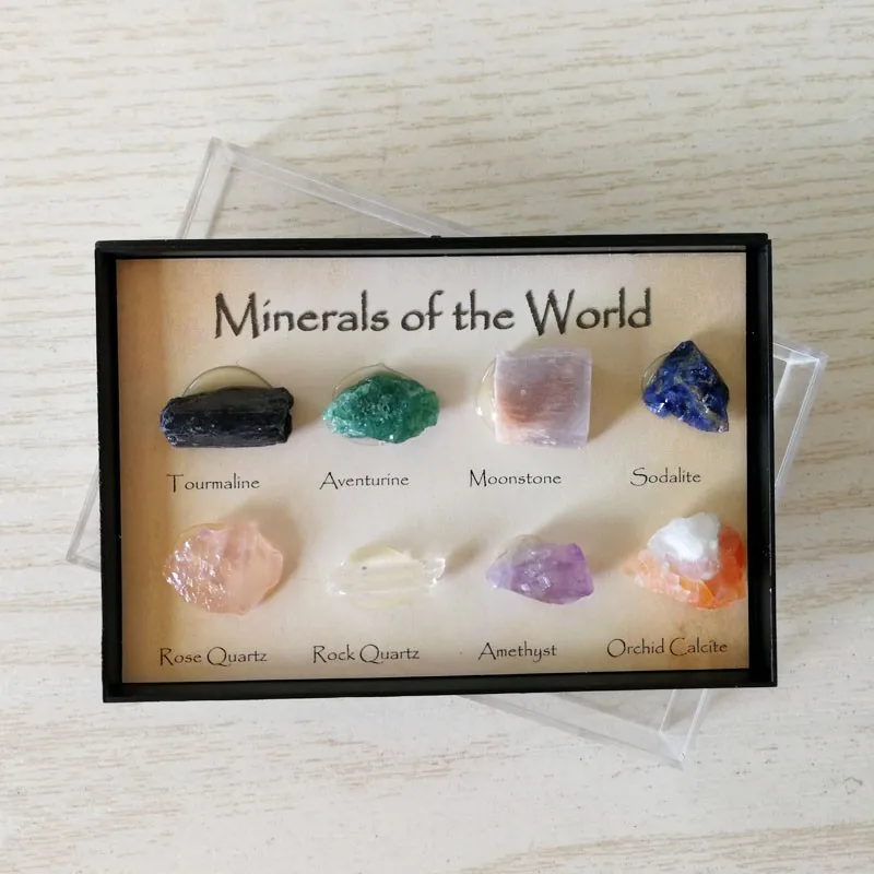 

Natural crystal ore specimen, 8 kinds of mineral raw stones, natural geology teaching materials, student gift box