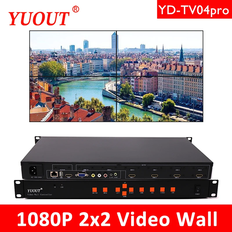 YUOUT YD TV04PRO 2x2 видео настенный контроллер HDMI + VGA AV USB светодиодный/ЖК дисплей