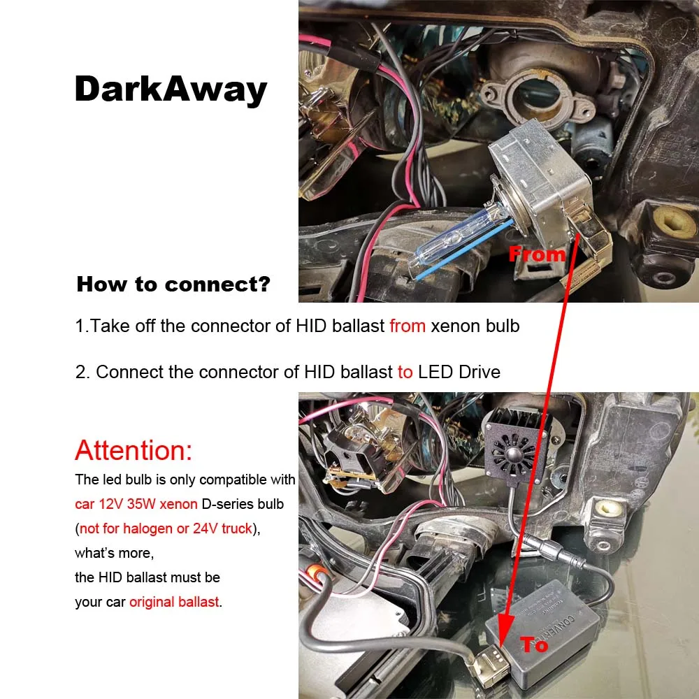 DarkAway D2S D4S светодиодный лампочка Direclty подключение к HID балласт 35 Вт 4000лм D1S D3S D4S D5S D8S Автомобильные фары белый Canbus без ошибок