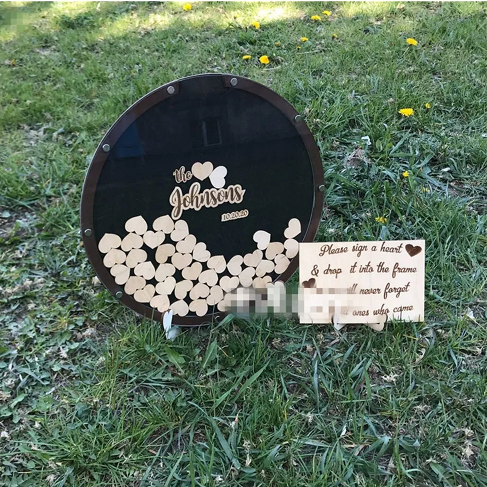 Personalize Modern wood Round Hearts Wedding Guest Book Baby shower Engagement Bridal Drop Top Wishing Box Guestbook | Дом и сад