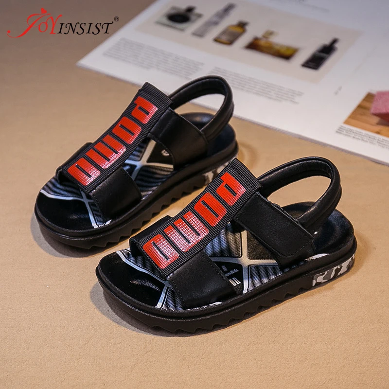 Сандалии из натуральной кожи для мальчиков дышащие пляжные туфли с ремешком в
