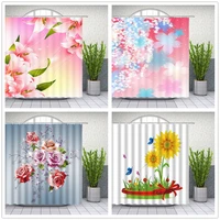spring flower shower curtains floral plant lily rose sunflower butterfly bathroom decor bathtub waterproof hang curtain set