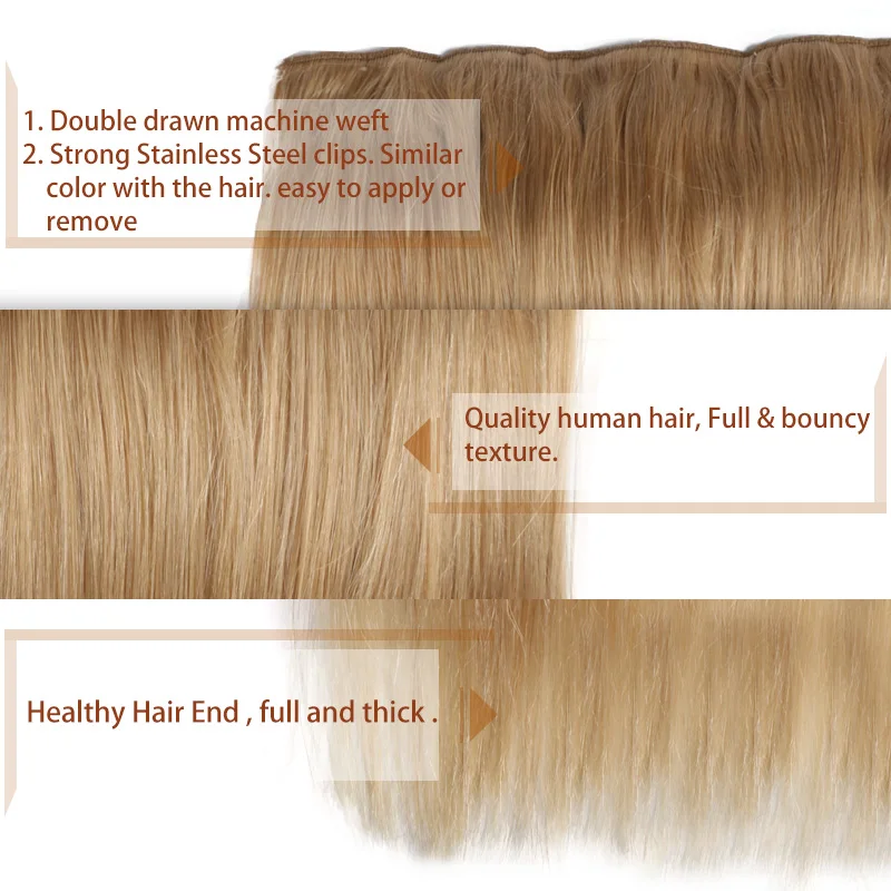 

Ali Fumiqueen Clip In One Piece Human Hair Extensions Straight Brazilian Remy Hair #1 #1b #4 #27 #613 Hairpiece 80g 100g 120g