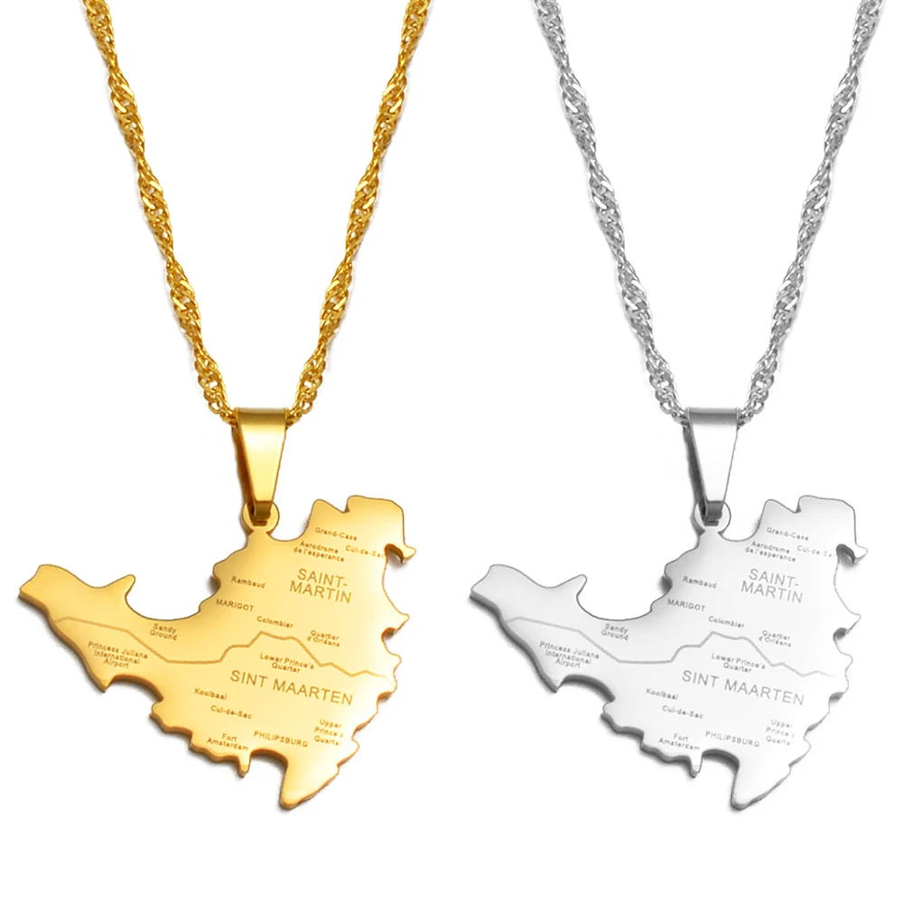 

Ожерелье с подвеской Anniyo Sint Maarten & Saint-Martin Island для женщин и девушек Saint Martin Золотой Серебряный цвет SXM ювелирные изделия #247621