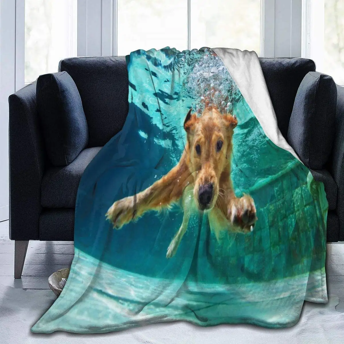 

Swimming Dog Throw Blankets Cozy Lightweight Decorative Blanket for Women Men and Kids