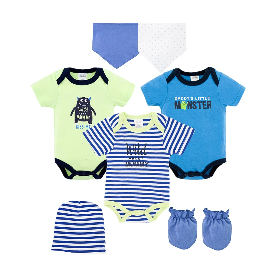 8PCS Baby Boy Bodysuit Clothes Set Newborn Baby Jumpsuit roupa infantil Clothing Set with Baby Caps Bibs Gloves Gifts - Цвет: CHY2177