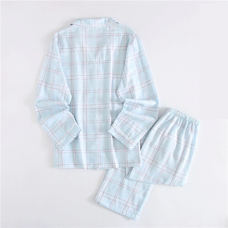 

women pijama 100%Cotton gauze pajamas women's long-sleeved cotton cute simple home service casual suit small fresh pajamas