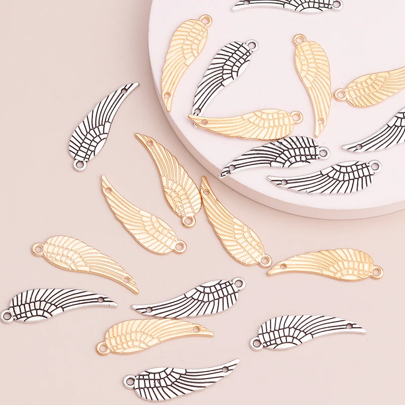 

20pcs Two Color Connectors Carved Texture Wings Charms for DIY Making Pendants Necklaces Bracelets 30x10mm Jewelry Accessories