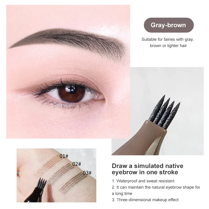 

KISS BEAUTY Liquid Eyebrow Pencil Waterproof 4 Fork Apply Well Cosmetics Long-wear Natural Wild Brown Eyebrow Pencil Hot Sale