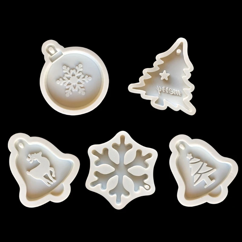 

5Pcs Epoxy Resin Mold Christmas Tree Elk Snowflake Pendant Casting Silicone Mold 85LF