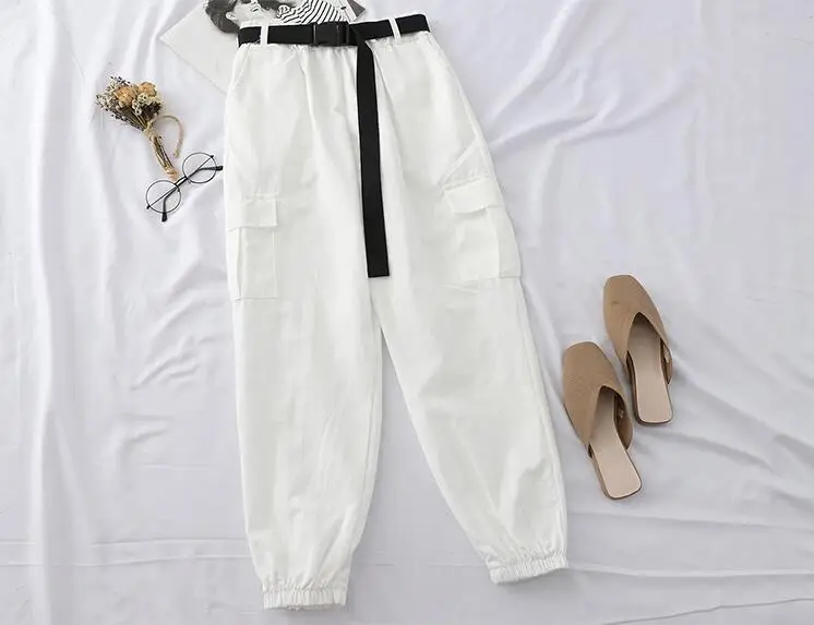 Уличная одежда в стиле хип-хоп женские штаны карго высокая талия карманы лента