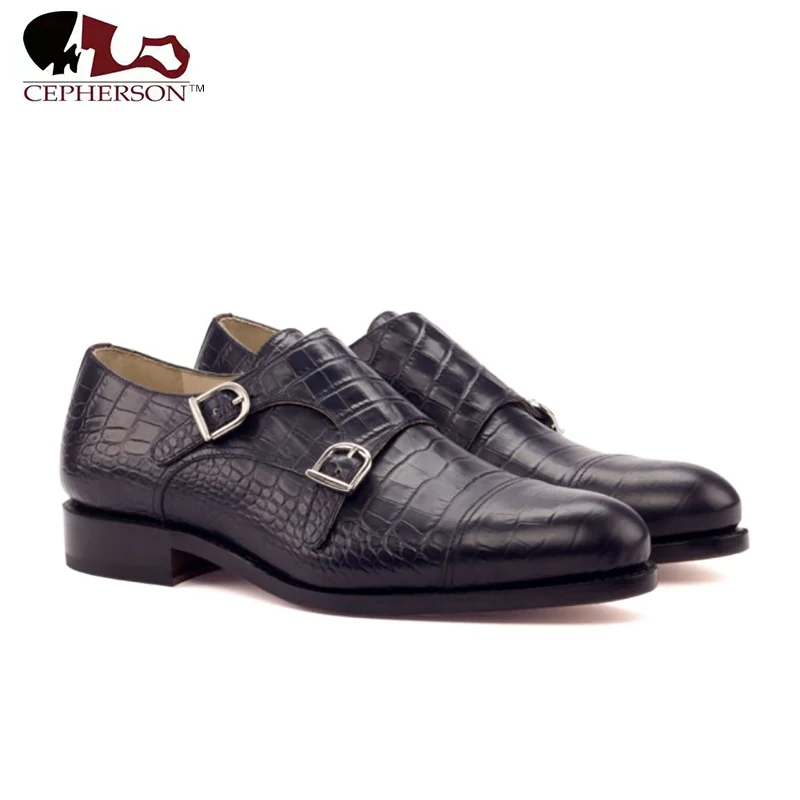 

Double Monk Strap Style Black Dress Best Men Shoes Office Fashion Designer Handmade Genuine Leather Shoes for Man