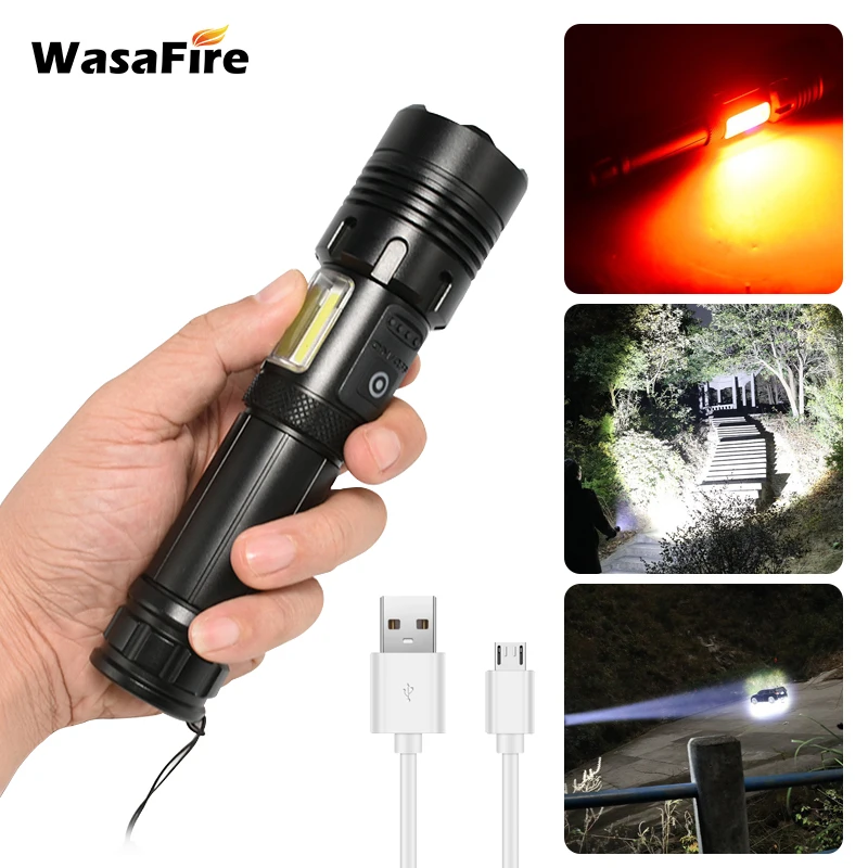 

Мощный фонарик WasaFire XHP70 + COB, 2000 люмен, 7 режимов, светодиодный фонарь с USB-приближением и регулируемым фокусом, портативный фонарь для охоты