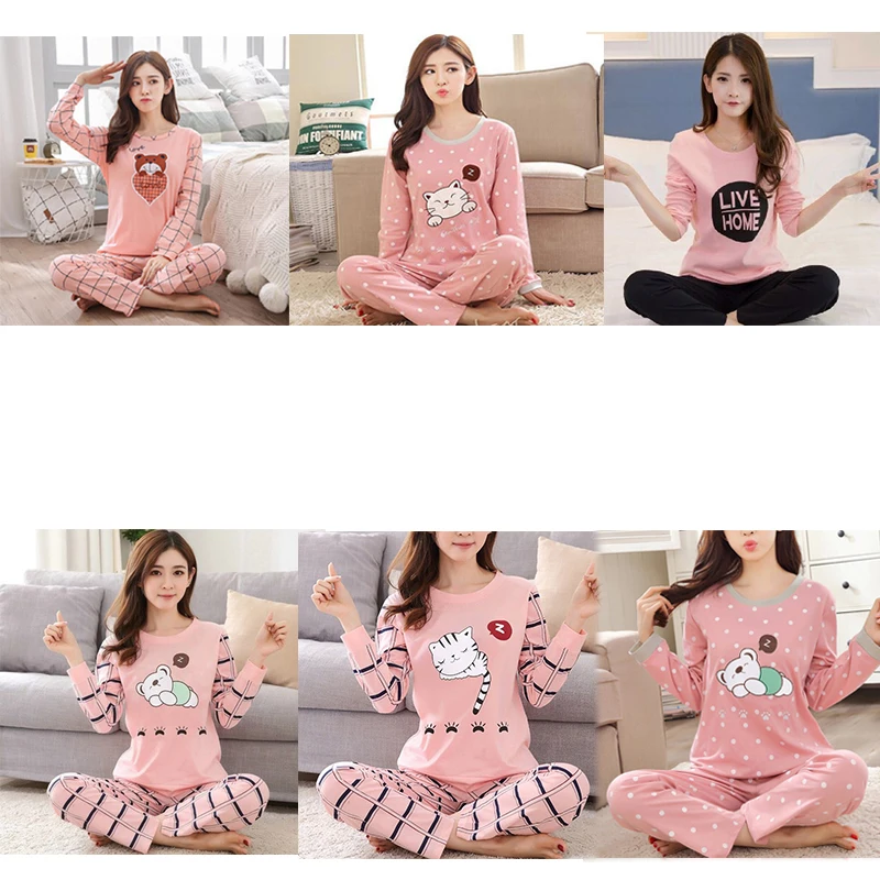 Зимняя Милая пижама с принтом кота из мультфильма домашняя одежда длинным