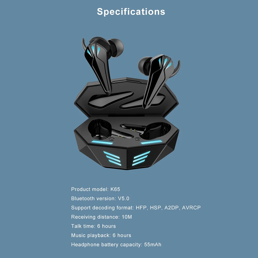 

TWS Wireless Earphones Stereo Sound With Microphone Dual Mode Cyberpunk Bluetooth Stereo Sound Headphones For Smartphone Gaming