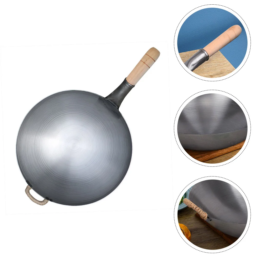 

1Pc Durable Home Wok Stainless Steel Wok with Handle Universal Wok (Grey)