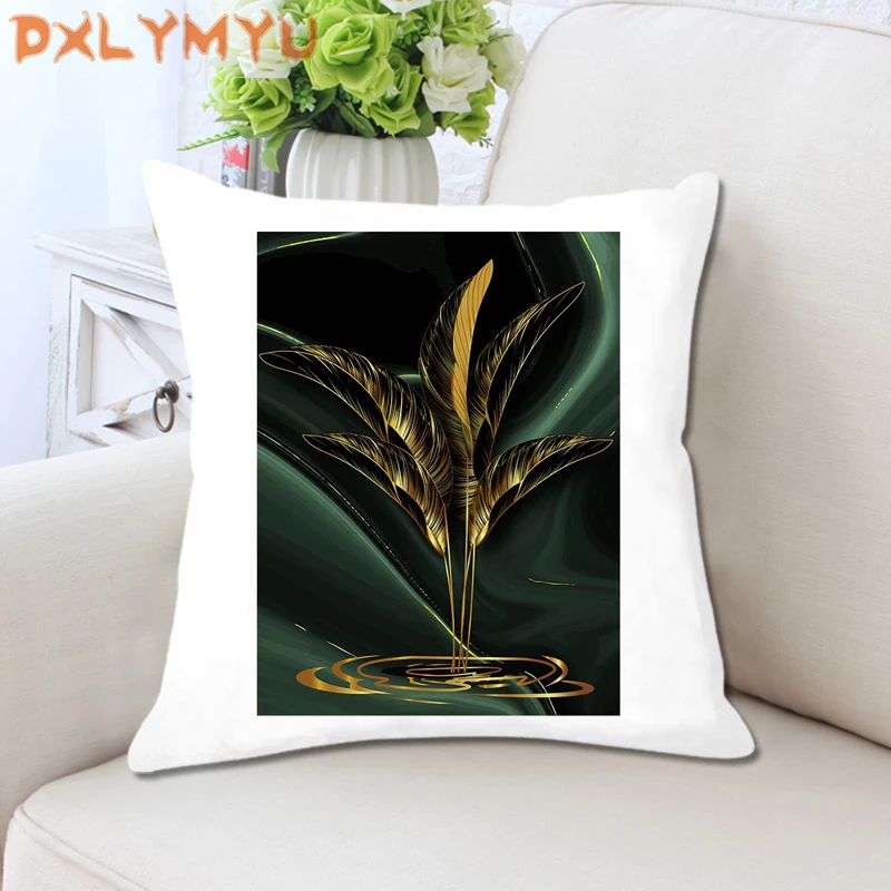 Мягкий для декоративных подушек чехол Золотой растительный принт диван белый