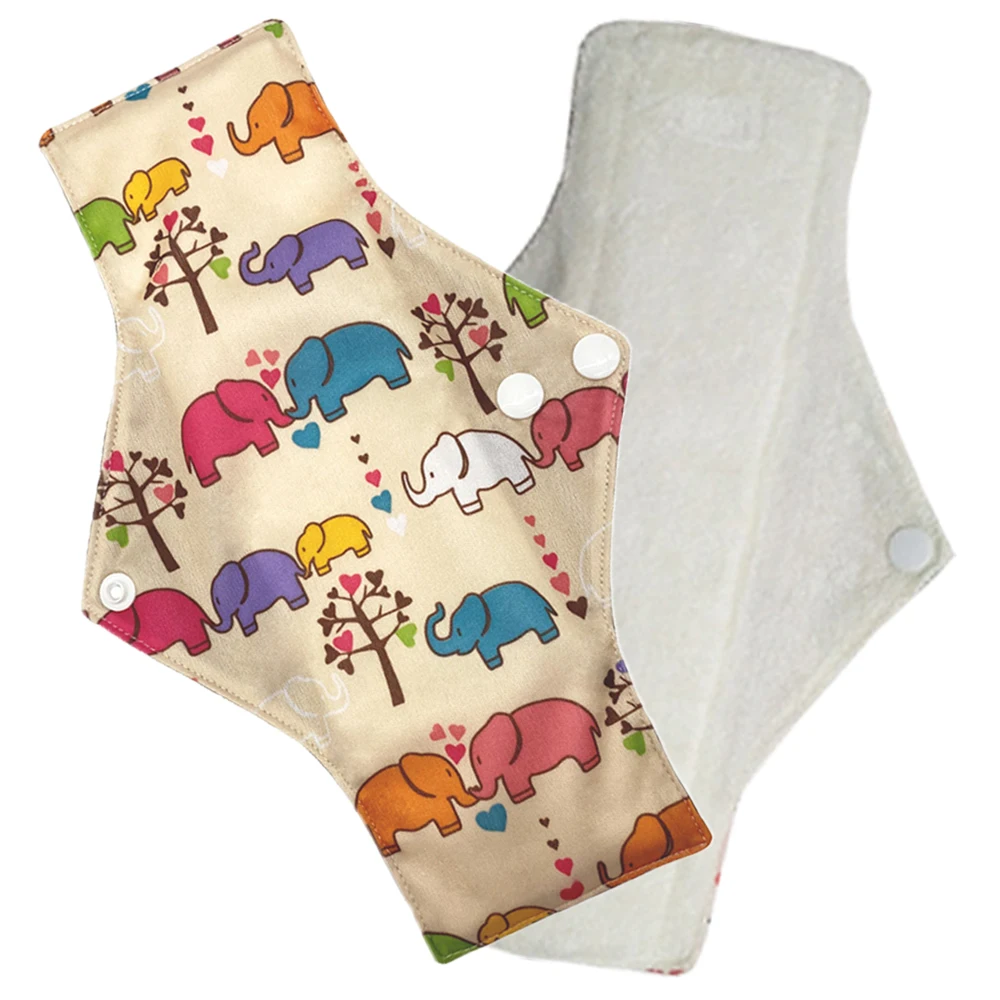 

Waterproof PUL printed regular flow reusable Mama pads, super soft day use cloth menstrual pads with organic Bamboo Fiber