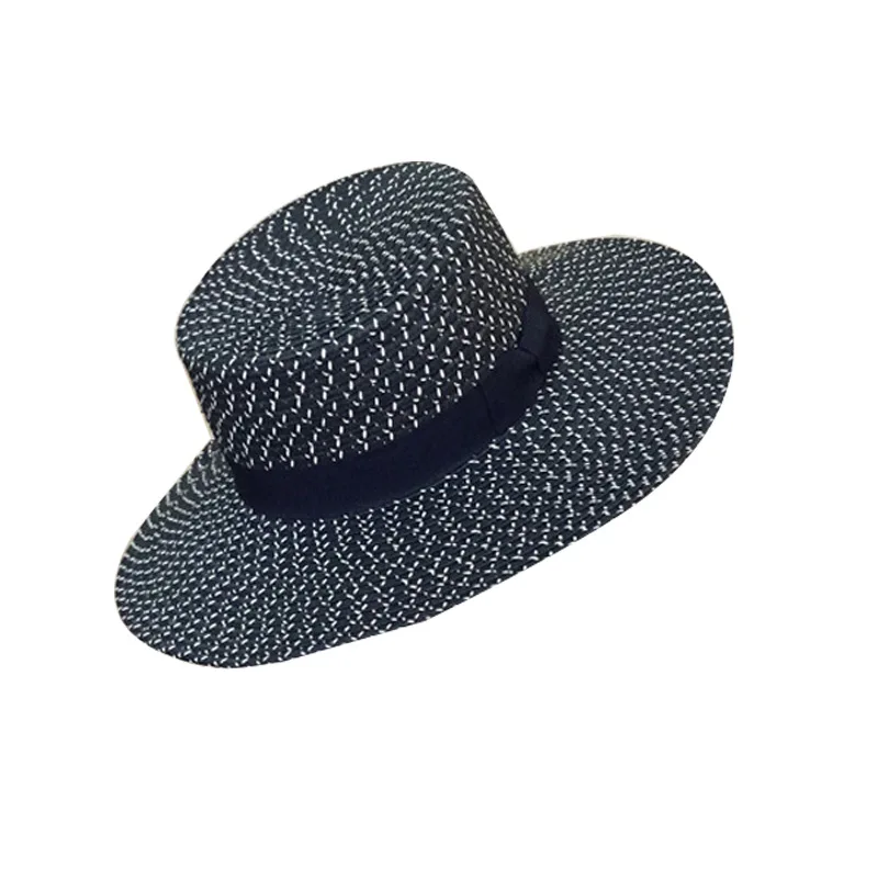 

New Black And White Flat Straw Hat Women Elegant Fashion Beach Hat Seaside Vacation Sunshade Sun Protection Hat Panama Straw Hat